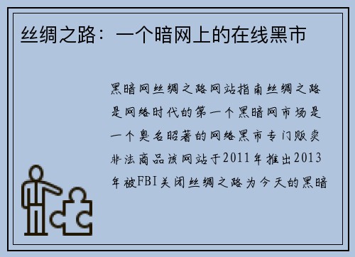 丝绸之路：一个暗网上的在线黑市